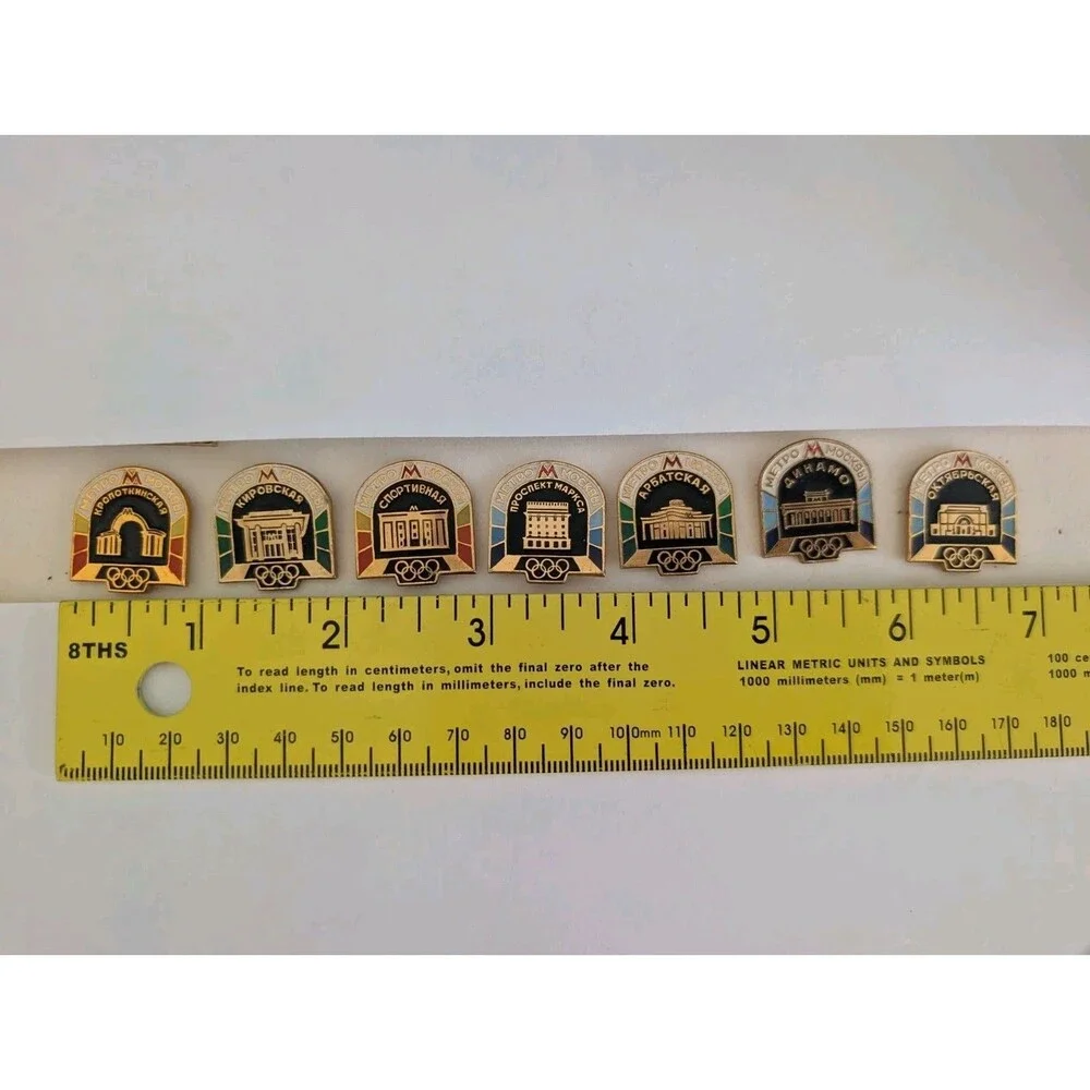 10 USSR Moscow Metro Olympic Station Enamel Pins Lot Moscow 1980 Vintage